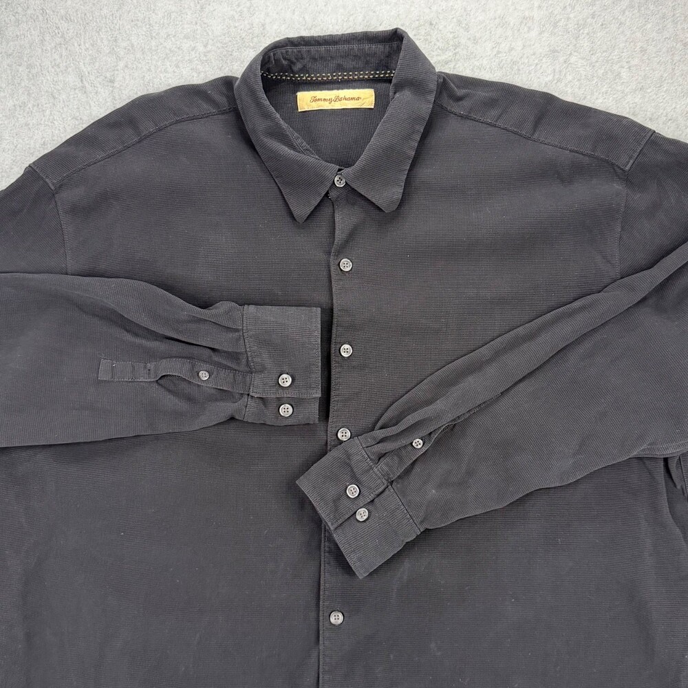 Tommy Bahama Mens Button Up Shirt 1XB Black Geometric Long Sleeve SILK texture